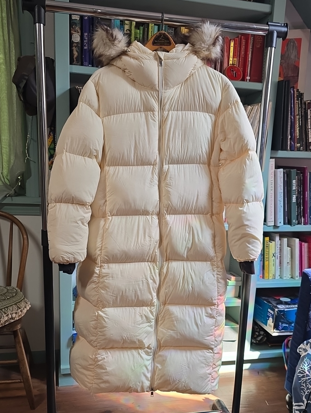 Aritzia Babaton Long Ivory Down Coat with Faux Fur Trim